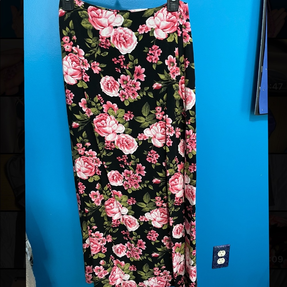 Floral Long Slit Skirt